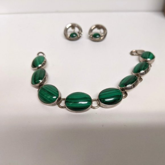 Sterling Silver and Malachite bracelet and earring